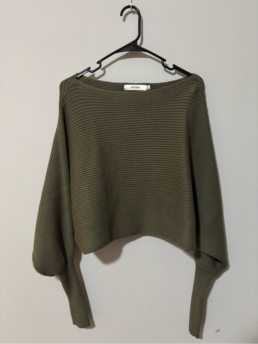 JustFab Olive Off-the-Shoulder Ribbed Knit Sweater